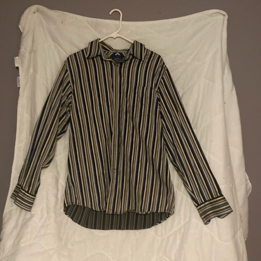 Long sleeve button up Indigo Palms striped shirt